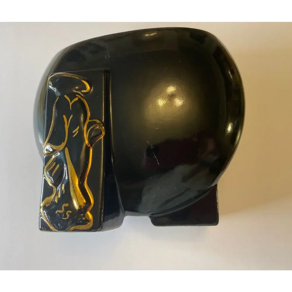 Vintage FAPCO 1930 Joan Lea Creations Shanghai Black 22K Gold Disk Asian Vase